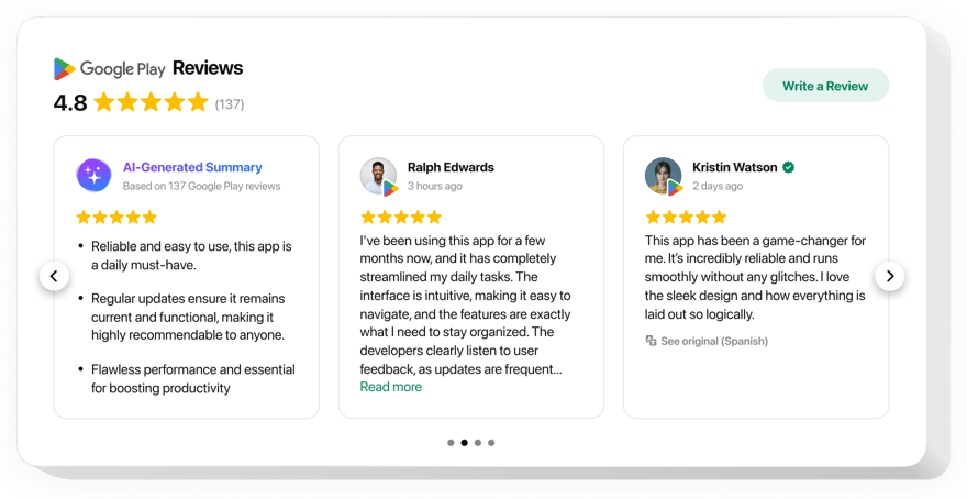  Google Play Reviews widget for a website