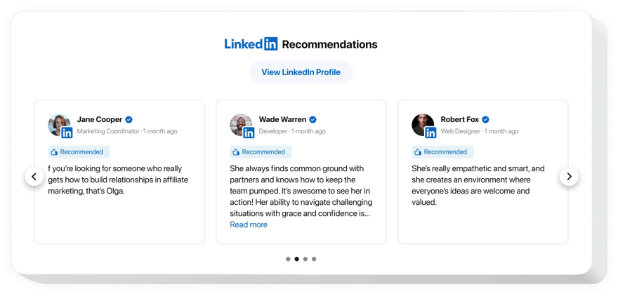 LinkedIn Recommendations widget for website